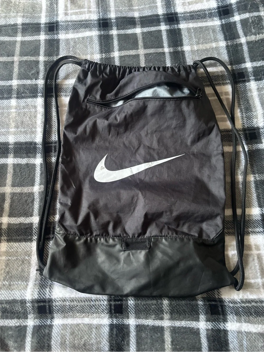 Nike Black Drawstring Backpack with White Swoosh